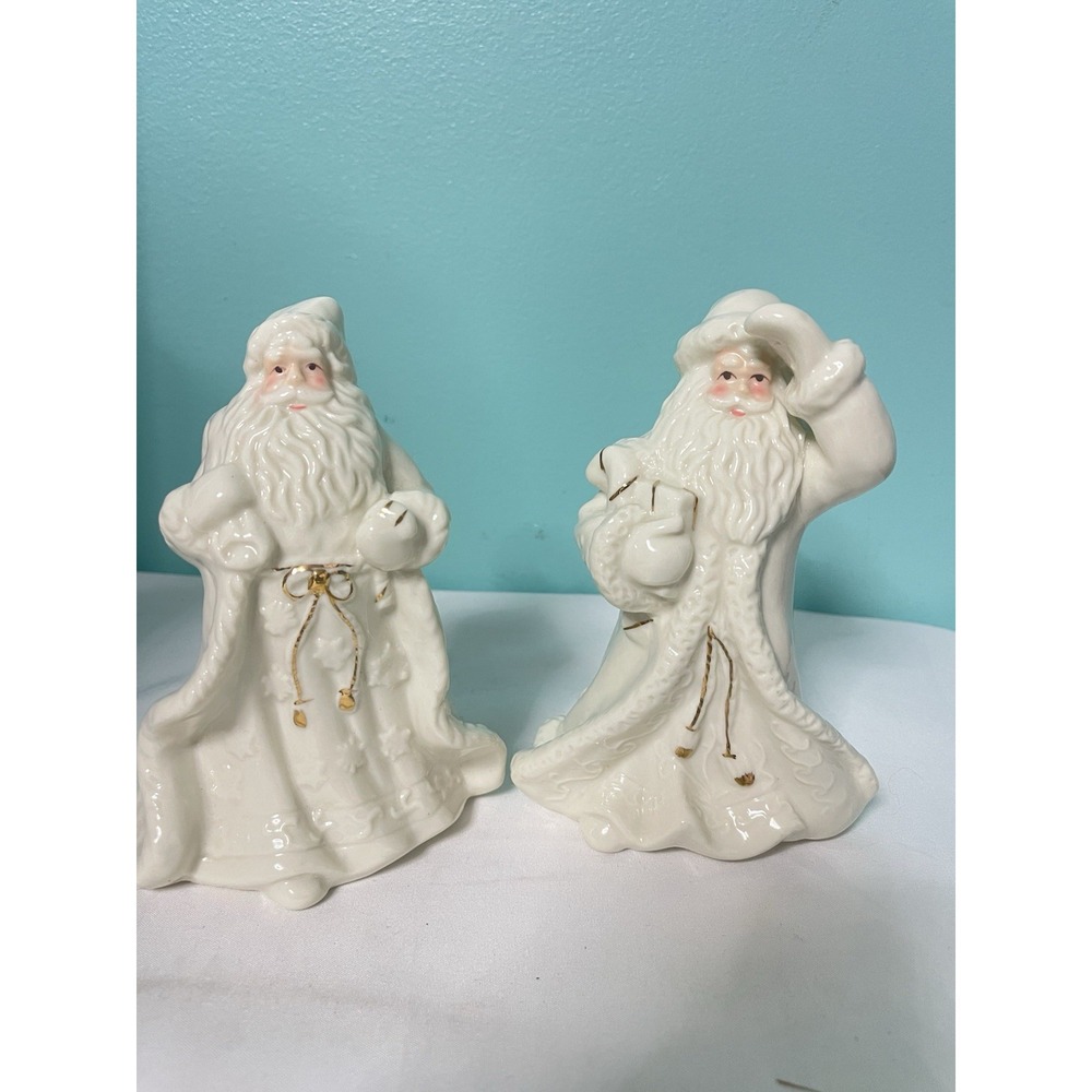 K's Collection Gold Trim Santa's With‎ teddy & Gift Figurines 6" Christmas white